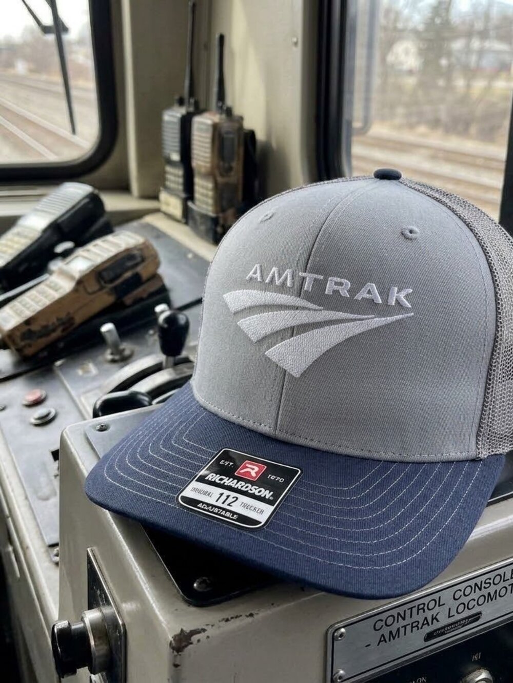 Retro Amtrak Railroad Hat Train Logo Grey Navy Richardson 112 Snapback Cap USA N